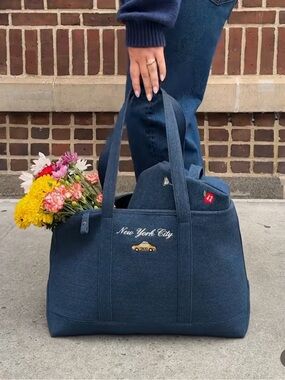 Abercrombie ABBODE Embroidered denim tote A&F NYC Blue denim tote bag